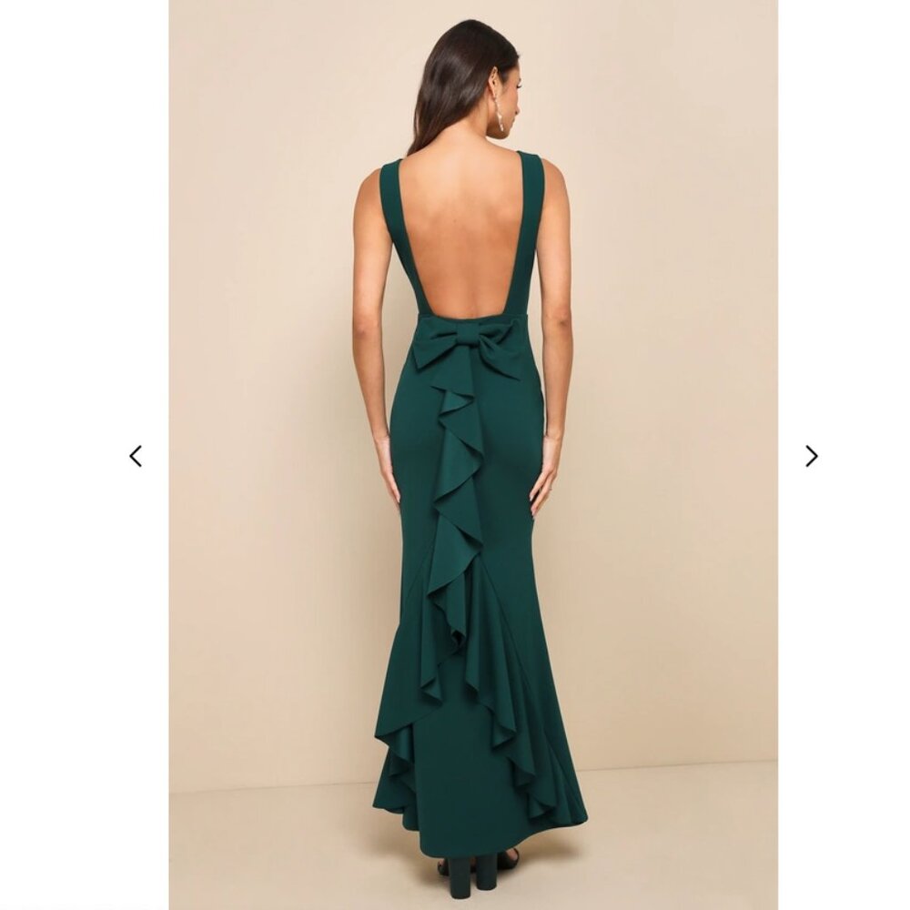 Lulus Exquisite Refinement Emerald Backless Bow R… - image 2